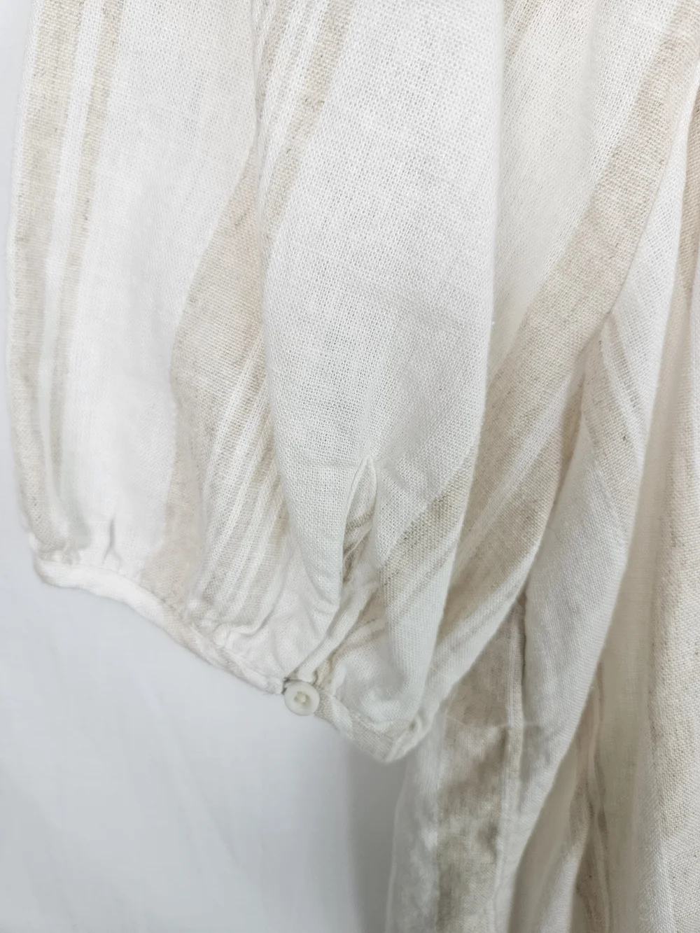 Madewell Cream and Tan Striped Puff Sleeve Button-Front Top